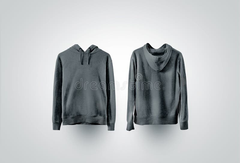 Blank black sweatshirt mockup, front and back view