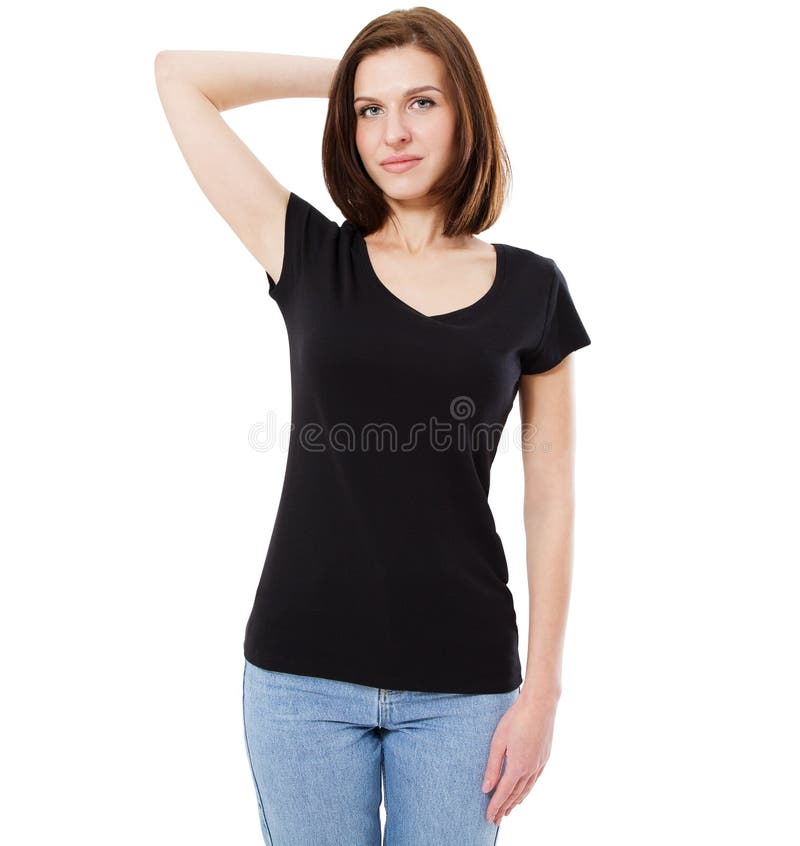 Download Women's Blank Black T-shirt Template Stock Photo - Image ...
