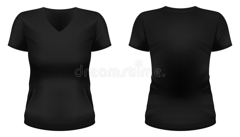 Blank Black V-neck T-shirt Template. Front and Back Views. Vector ...