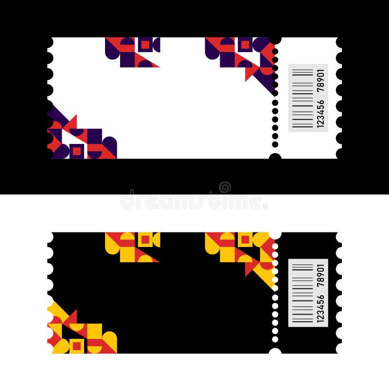 Blank Black and White Abstract Ticket Template Design Stock Vector