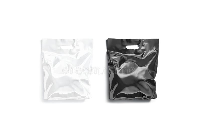 Blank black and white die-cut small plastic bag mockup, isolated