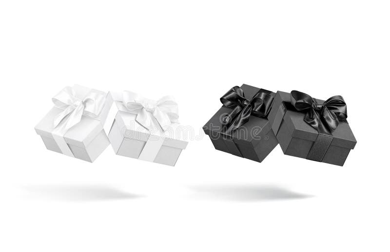 Blank Black and White Gift Box with Ribbon Bow Mockup, Stock