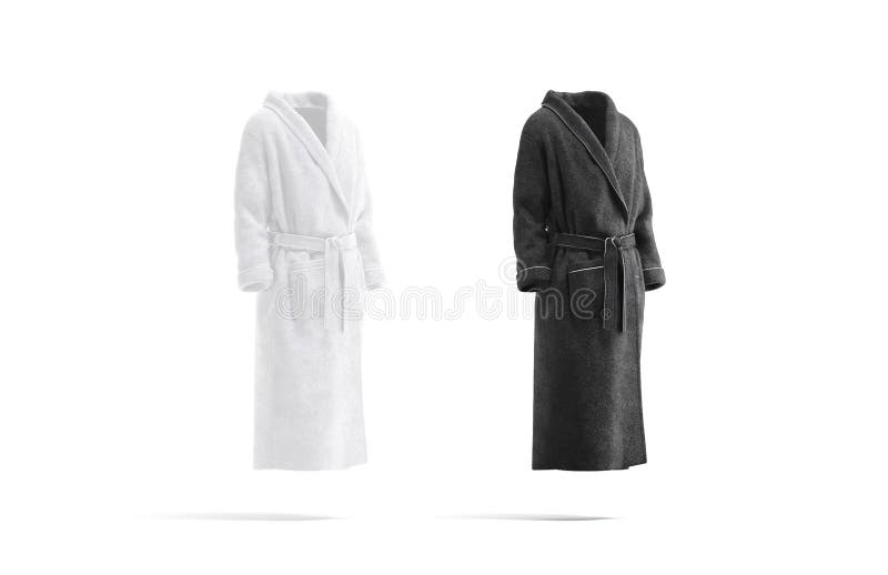 Blank Black and White Hotel Bathrobe Mockup Set, Side View Stock