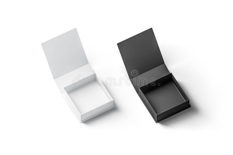 Blank black and white opened gift box mockup set, isolated