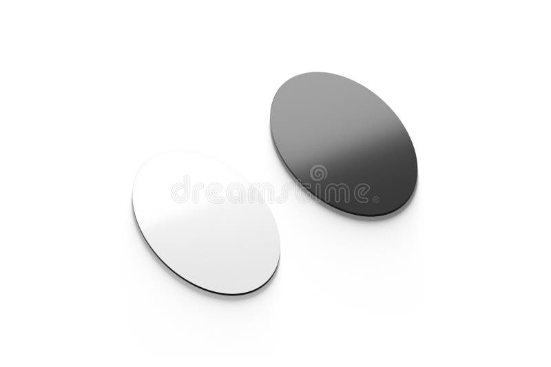 Blank black and white oval fridge magnet mockup, side view vector illustration
