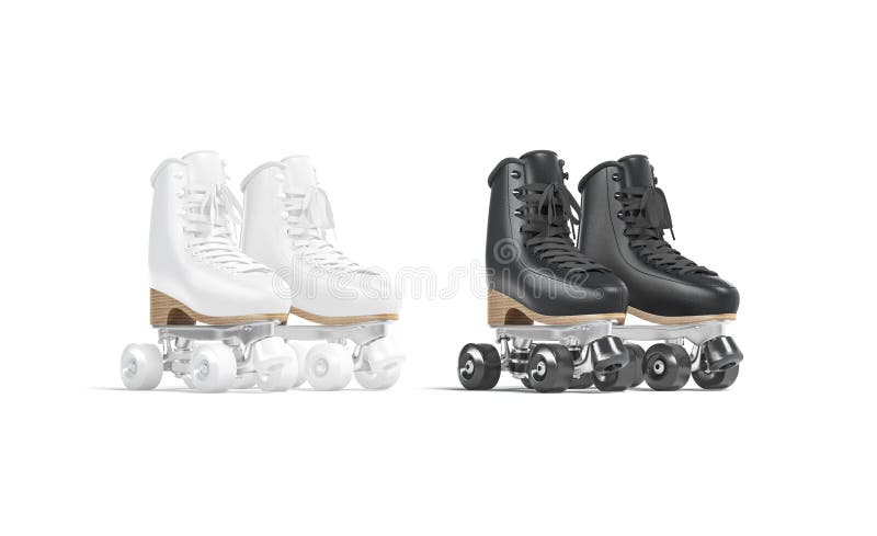 Blank black and white roller skates with wheels mockup pair