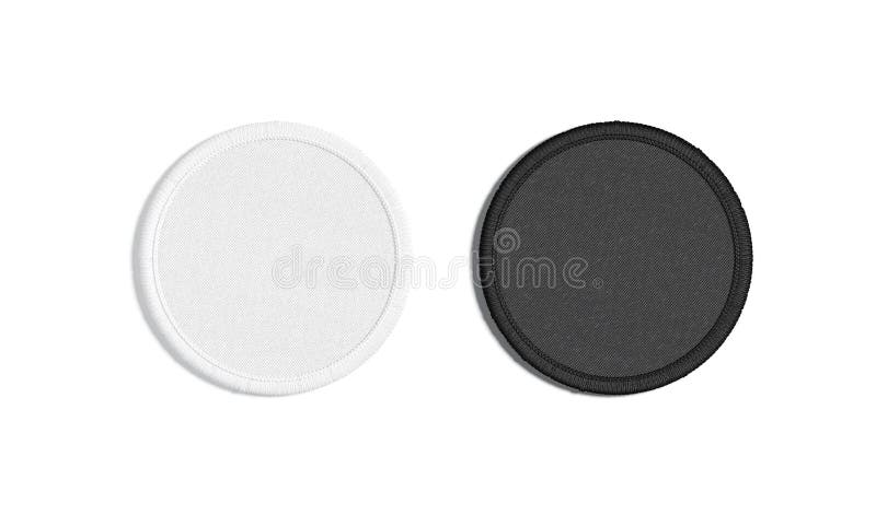 Blank black and white round embroidered patch mockup, top view