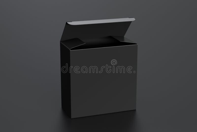 Download Blank Black Wide Square Box With Opened Hinged Flap Lid On ...