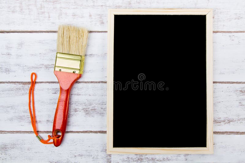 Blank blackboard and Set of repair hand tools. Template mock up f royalty free stock photo
