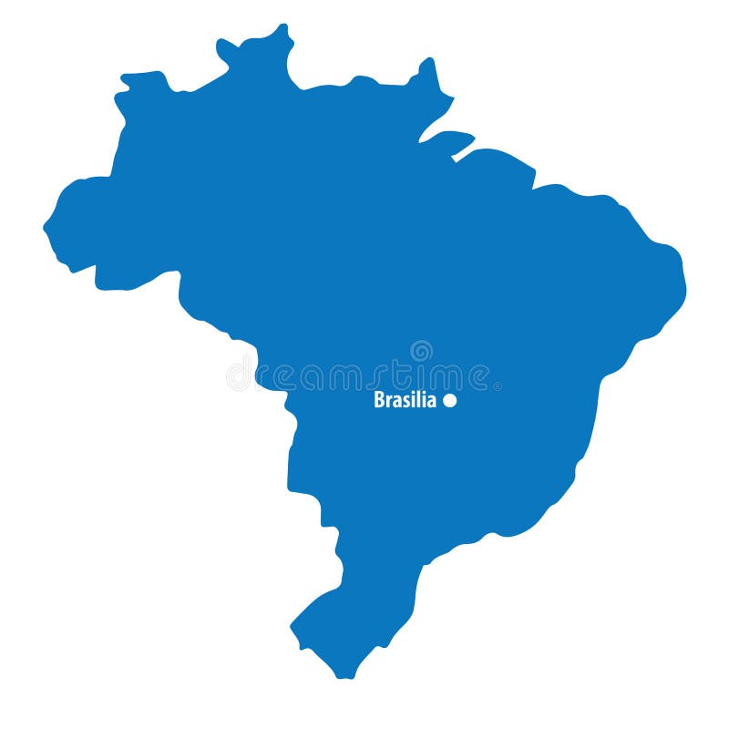 Blank Blue similar Brazil map with capital city Brasilia isolated on white background. South America stock illustration