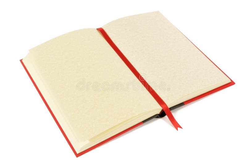 Red blank book with bookmark, open, blank pages, isolated on white background, copy space royalty free stock image Red blank book with bookmark, open, blank pages, isolated on white background, copy space royalty free stock image