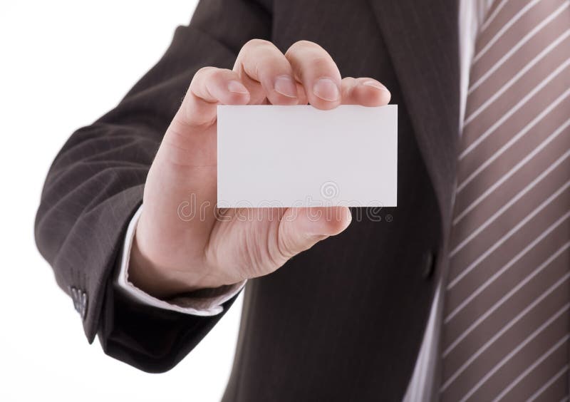 Empty business card in a businessmans hand. Male hand holding businessman stock images, royalty-free photos and pictures