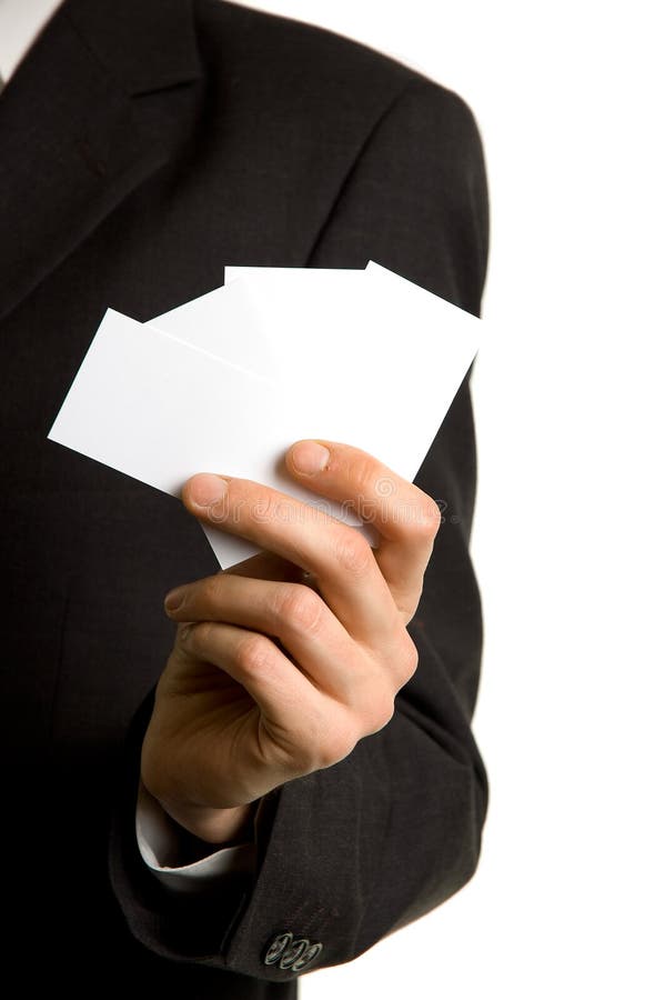 Blank business cards in hand