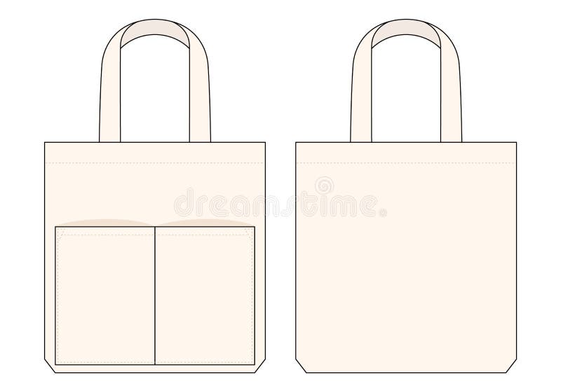 Blank Calico Tote Bag with Double Pocket Template Stock Illustration ...