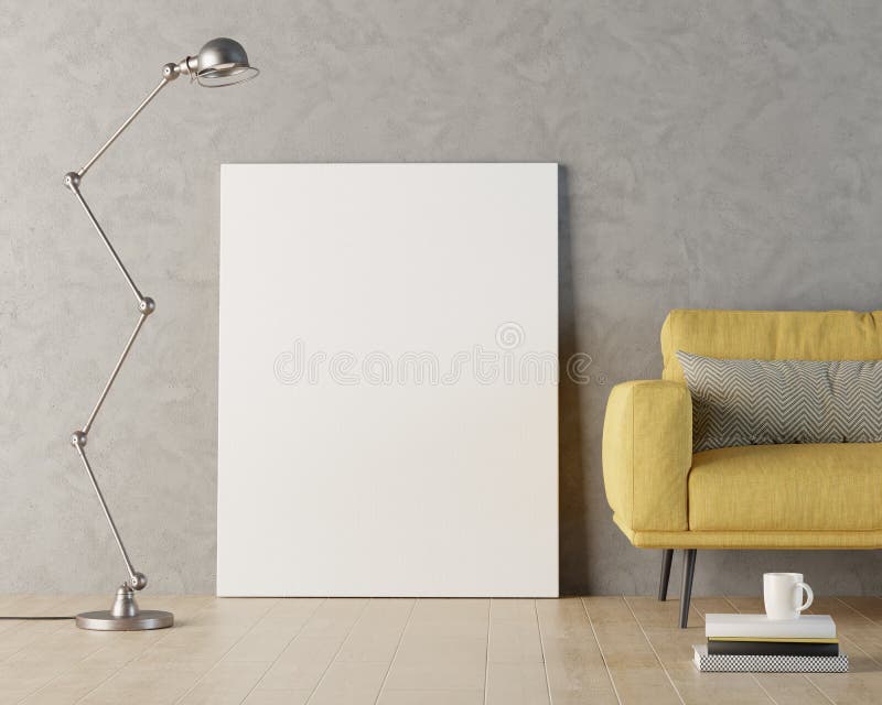 Download Blank Canvas Mockup Against Grey Wall 3d Render Stock Illustration Illustration Of Decoration Modern 150164279