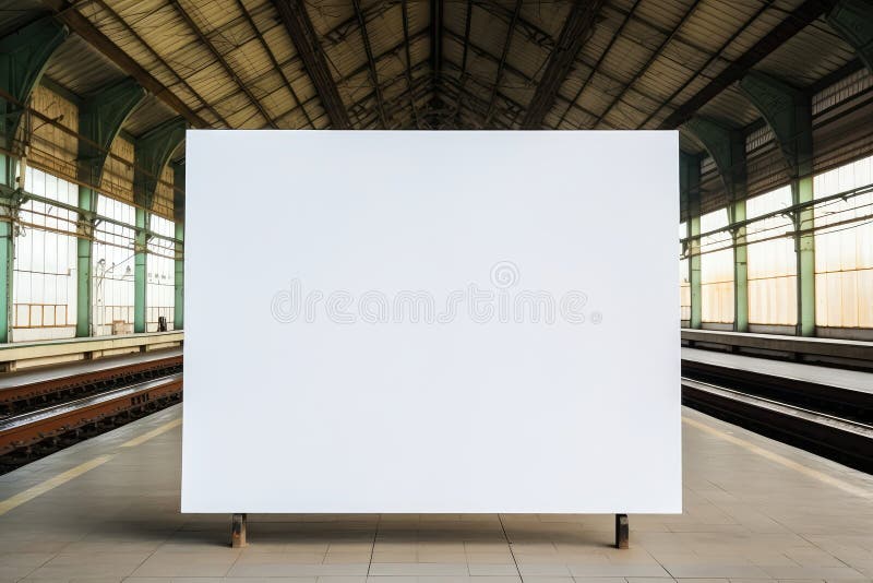 Blank Canvas Poster Board Hangs On Wall In Railway Station, Waiting To Be Adorned With Information O royalty free illustration