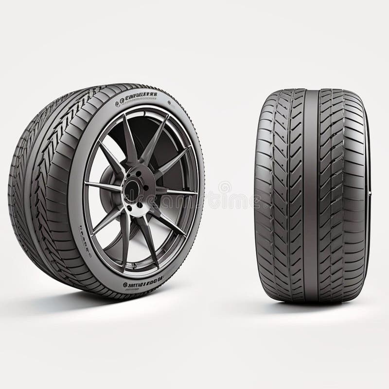 Blank Car Tire Mockup Template Front and Back View, Generative AI Stock