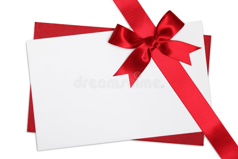 Blank card with red ribbon bow royalty free stock photos