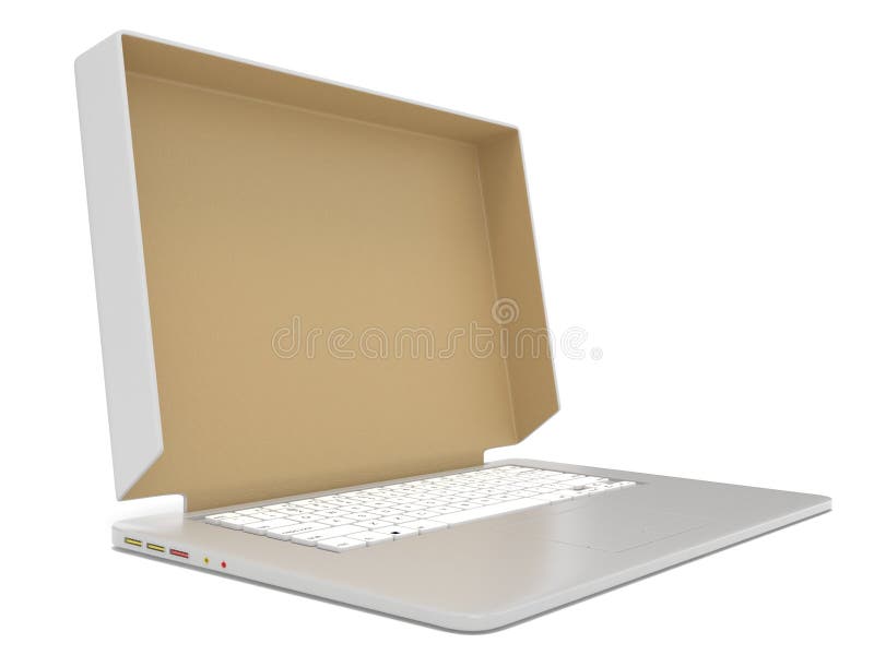 Blank Cardboard Box Cover On Laptop. Side View. 3D Render Stock Illustration Illustration of