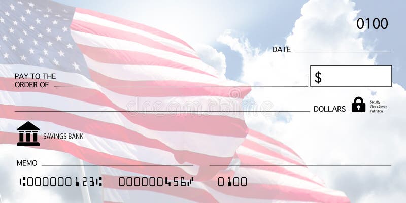 Blank Check Template American Patriotic Flag by sky waving America United States