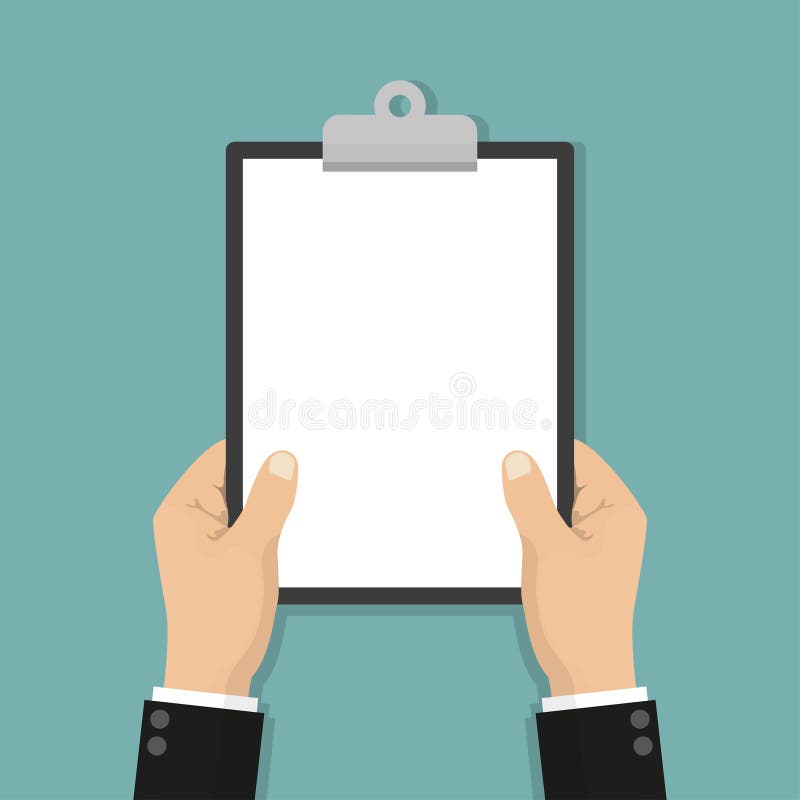 Blank Clipboard in Hands Businessman. Empty Space for Text Stock Vector ...