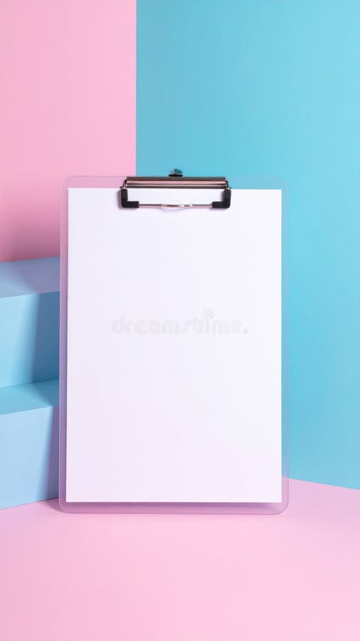 Blank Clipboard Mockup on Pastel Pink and Blue Background vector illustration