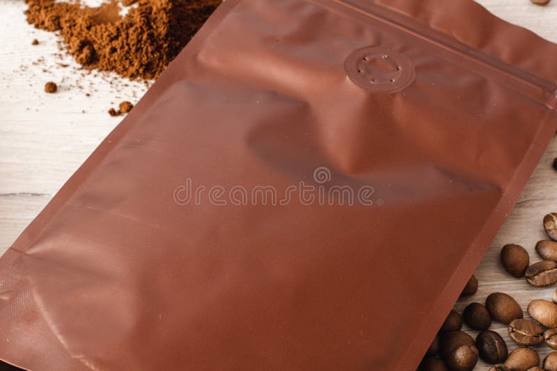 Blank Coffee Packaging with Coffee Seeds, Ground Coffee, Coffee