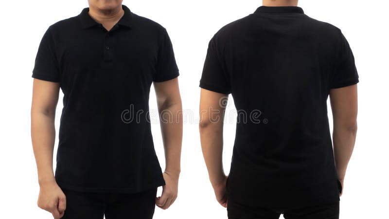 Blank Collared Shirt Mock Up Template, Front Back View, Asian Male Model Plain Black T-shirt on Stock Image - Image collection, fashion: 229209053