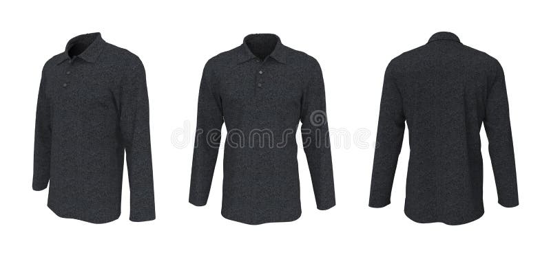 Blank Collared Shirt Mockup, Front, Side and Back Views Stock ...