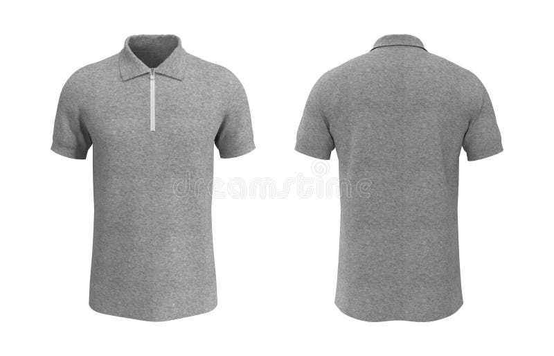 Blank Collared Shirt Mockup with Half Zip in Front and Back Views Stock ...