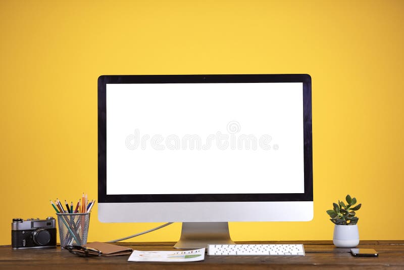 Blank Computer Screen on Yellow royalty free stock photo