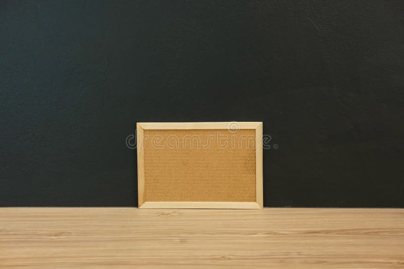 Blank Cork Board on Wooden Desk. Bulletin Corkboard Stock Image Image