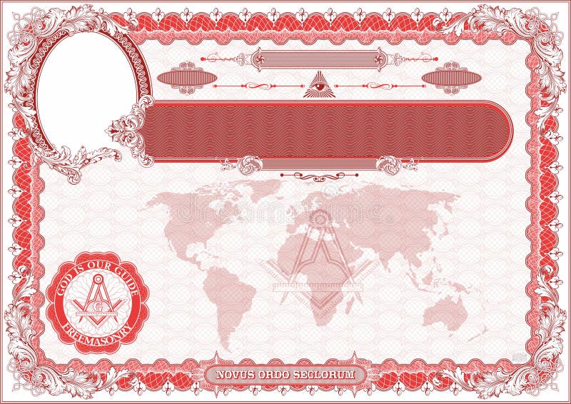 Blank for creating a Masonic document Format A4. red stock illustration