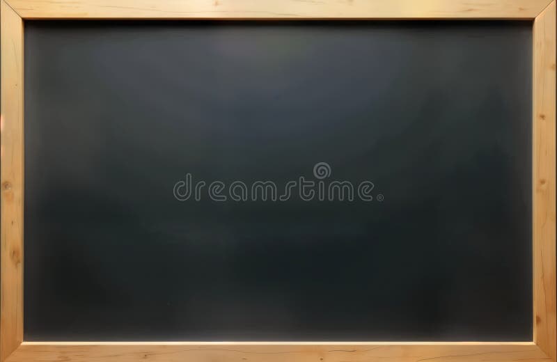 Blank dark blackboard with light brown wooden frame. Empty space for writing displaying messages. Versatile backdrop for various stock illustration