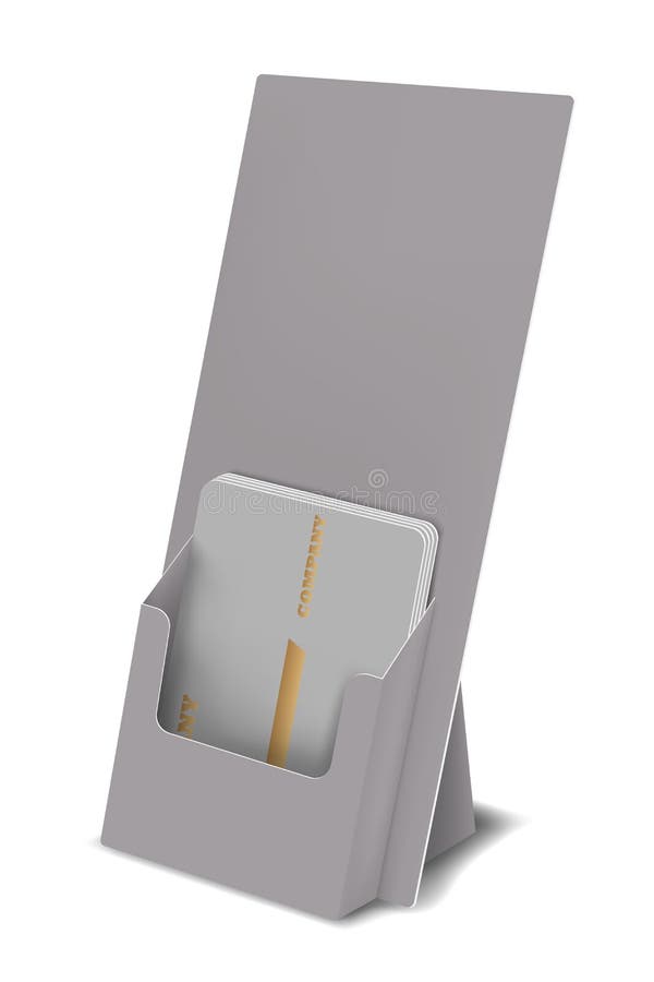 Blank desk advertising dispenser with business cards inside, mock-up. Table promotional material holder, vector illustration