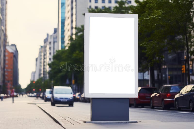 Blank digital signage screen in a public place, ideal for customization. Generative AI stock photo