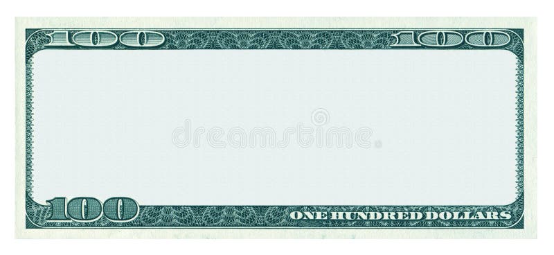 Prázdný 100 dolar bankovek vzor izolované na bílém pozadí.