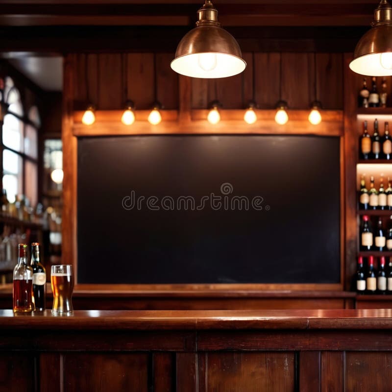 Blank, Empty Blackboard Sign on Wall Behind Bar in Restaurant Stock ...