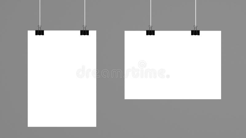 Blank empty sheet of paper or picture board attached with binder clip isolated on white background. 3d illustration stock illustration Blank empty sheet of paper or picture board attached with binder clip isolated on white background. 3d illustration stock illustration