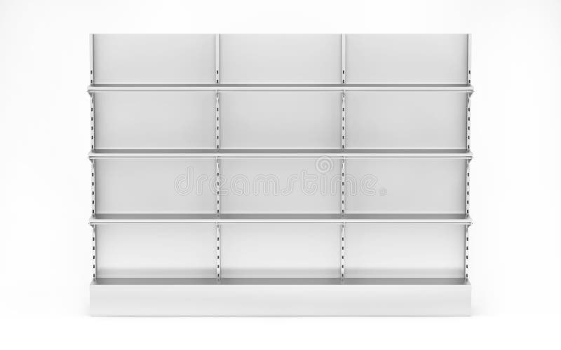 Blank Empty Showcase Display with Retail Shelves. Vector Mock Up Stock