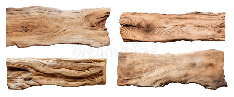 Blank empty wooden curve rustic driftwood signage sign board plank wood on transparent background cutout, PNG file. Many assorted royalty free illustration