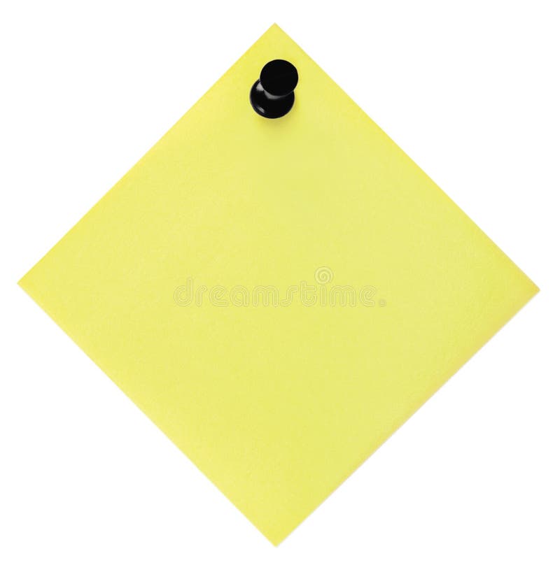 Blank Empty Yellow Reminder List And Black Pushpin Thumbtack, Isolated Post-It Style Sticky Note Sticker, Macro Closeup Copy Space royalty free stock photography
