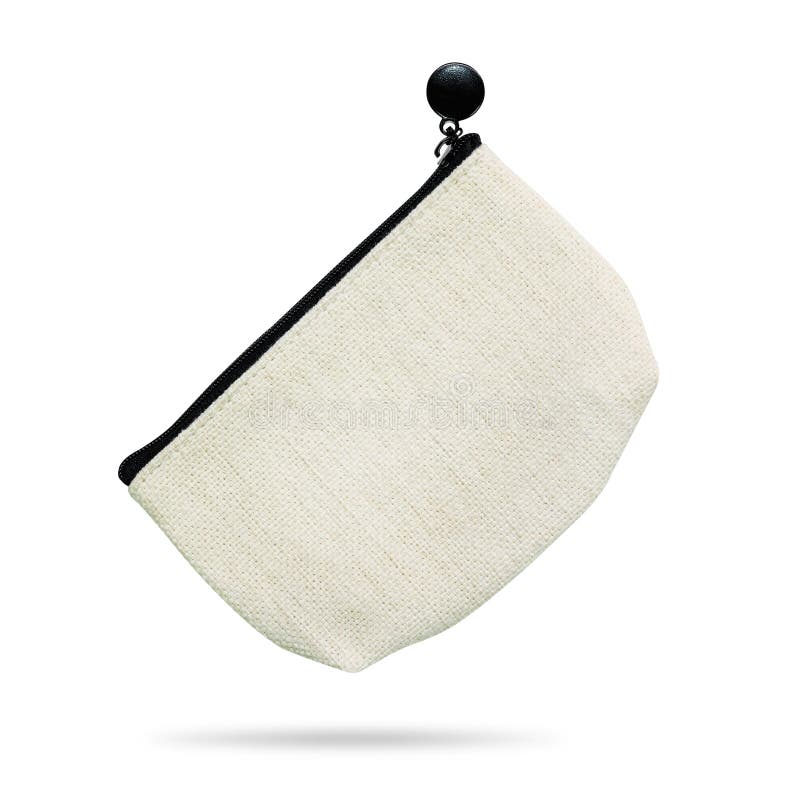Blank Fabric Bag Isolated on White Background. Zipper Bag Made from
