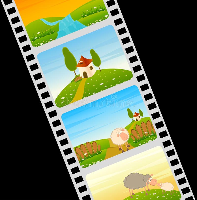 Blank film colorful strip with sheep