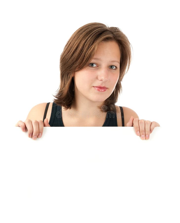 blank flickaholding för affischtavla arkivbilder blank flickaholding för affischtavla arkivbilder
