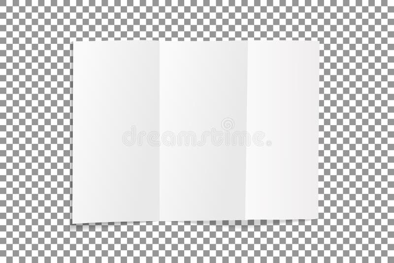 Blank folded leaflet white paper. Sheet with soft shadows , isolated on transparent background. Vector