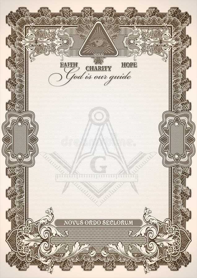 Masonic symbols on a blank letterhead for creating documents. stock illustration