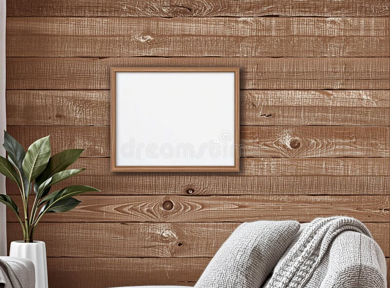 A blank frame centered on a rustic wall, perfect for personalized designs or home décor projects vector illustration