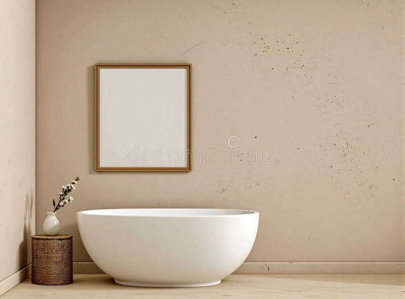 A blank frame in a minimalist bathroom, ideal for design overlays royalty free illustration