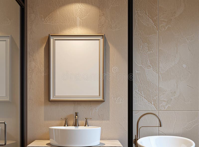 Blank Frame in Modern Bathroom stock illustration